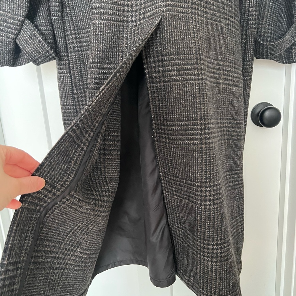 Vintage Eddie Bauer Charcoal and Brown Plaid Trench Coat - Picture 5 of 6